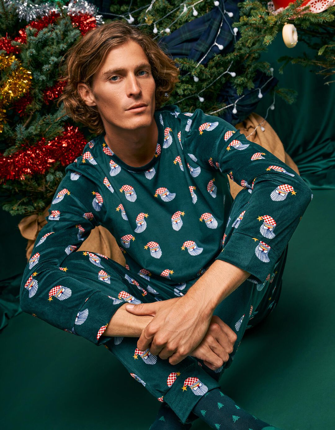 Pijama Aveludado, Homem, Verde Escuro