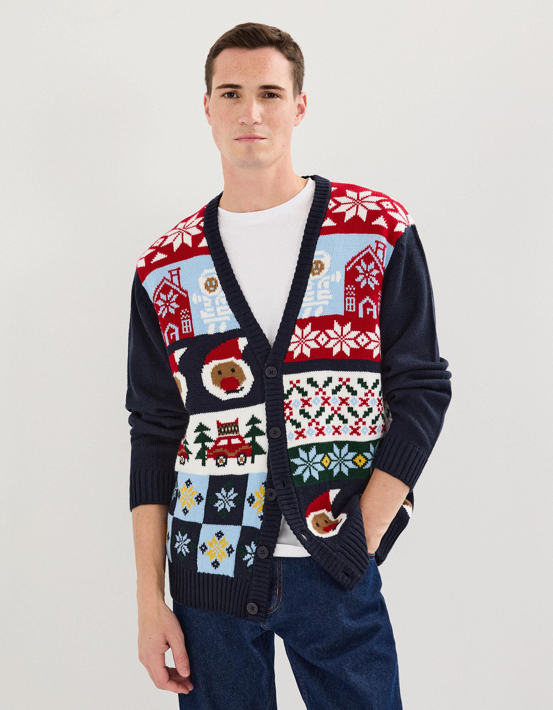 Comprar Online Casaco Natal de Malha, Homem, Azul Escuro