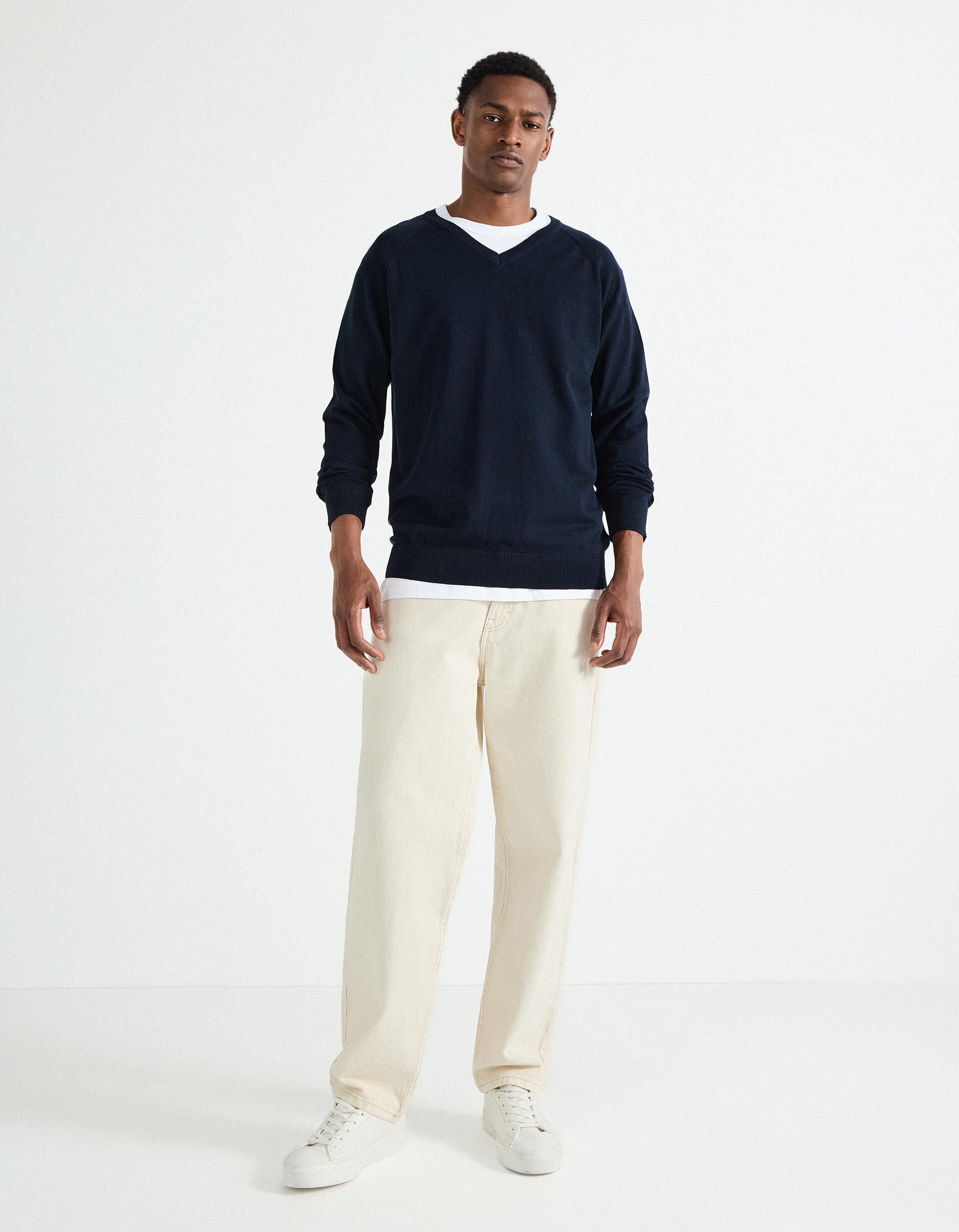 Comprar Online Camisola de Malha Decote em V, Homem, Azul Escuro