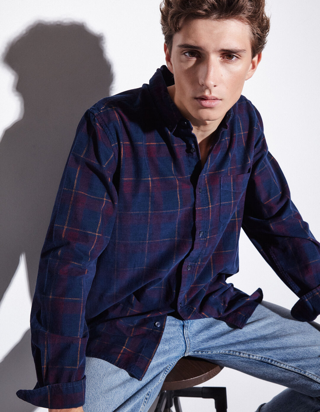 Camisa de Manga Comprida Xadrez, Homem, Azul Escuro