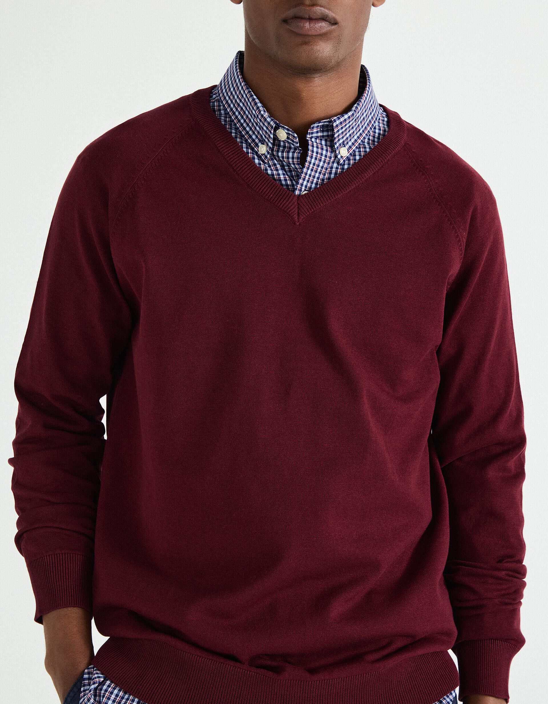 Comprar Online Camisola de Malha Decote em V, Homem, Vermelho Escuro