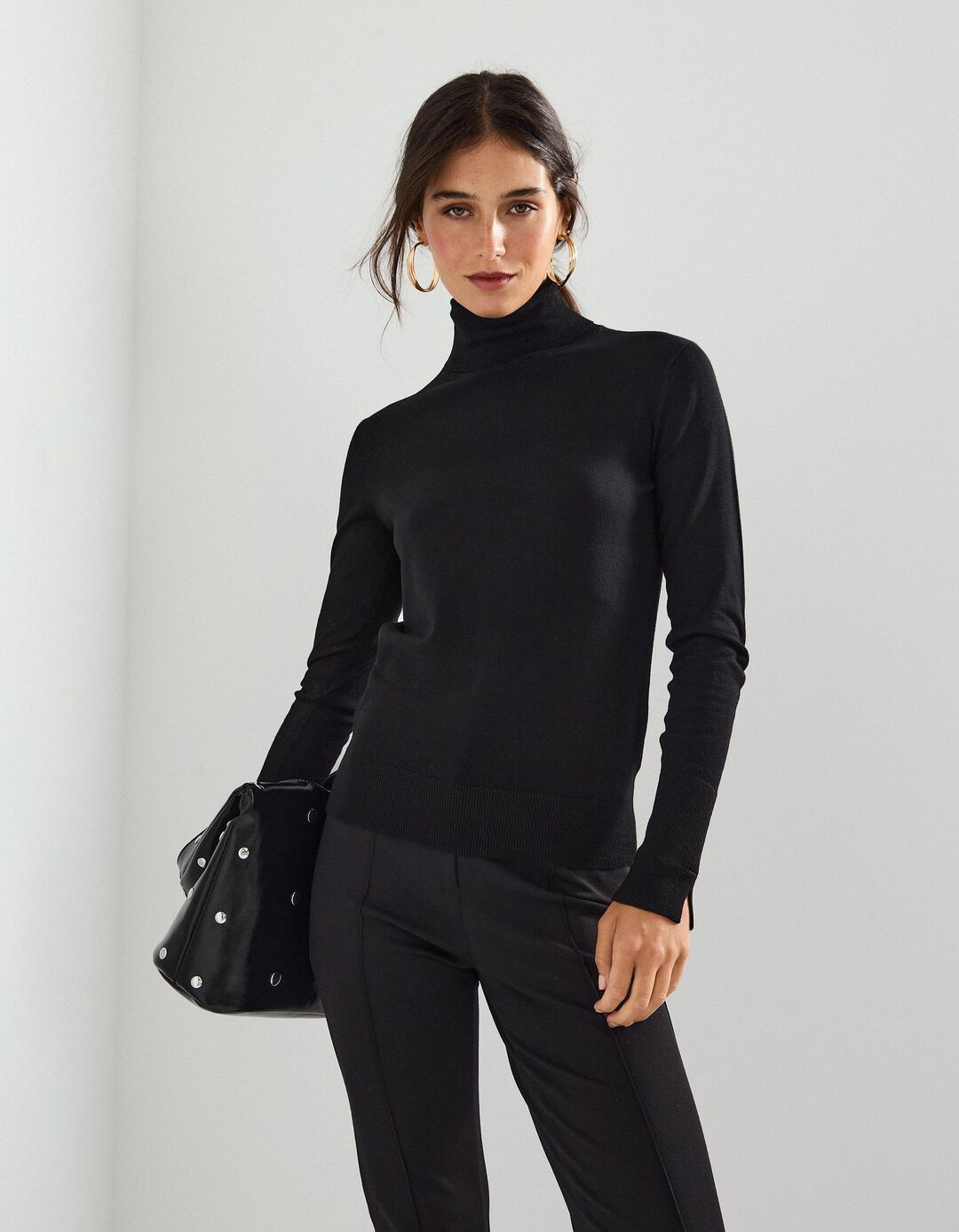 Camisola com Gola Alta, Mulher, Preto