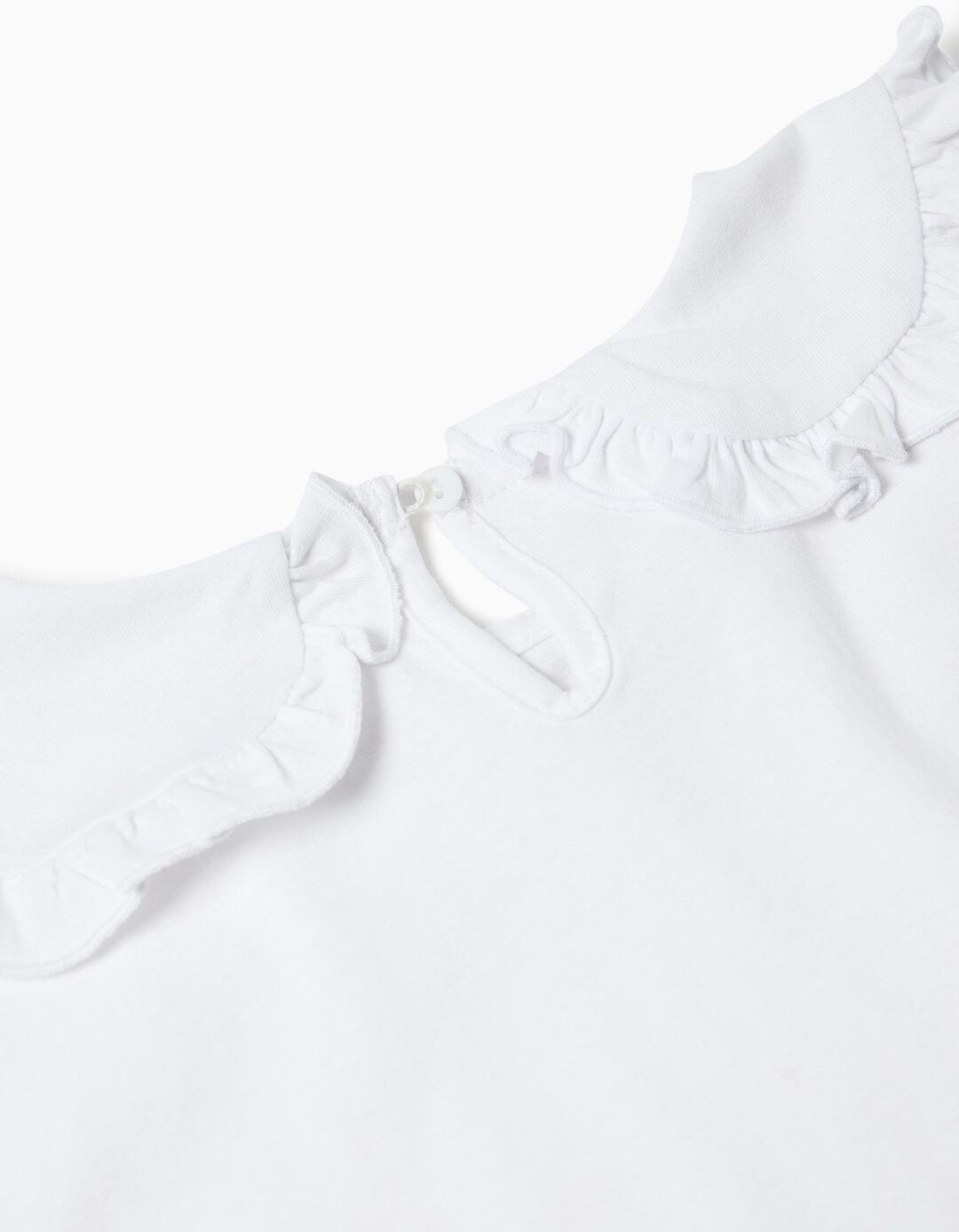 T-shirt com Gola, Menina, Branco