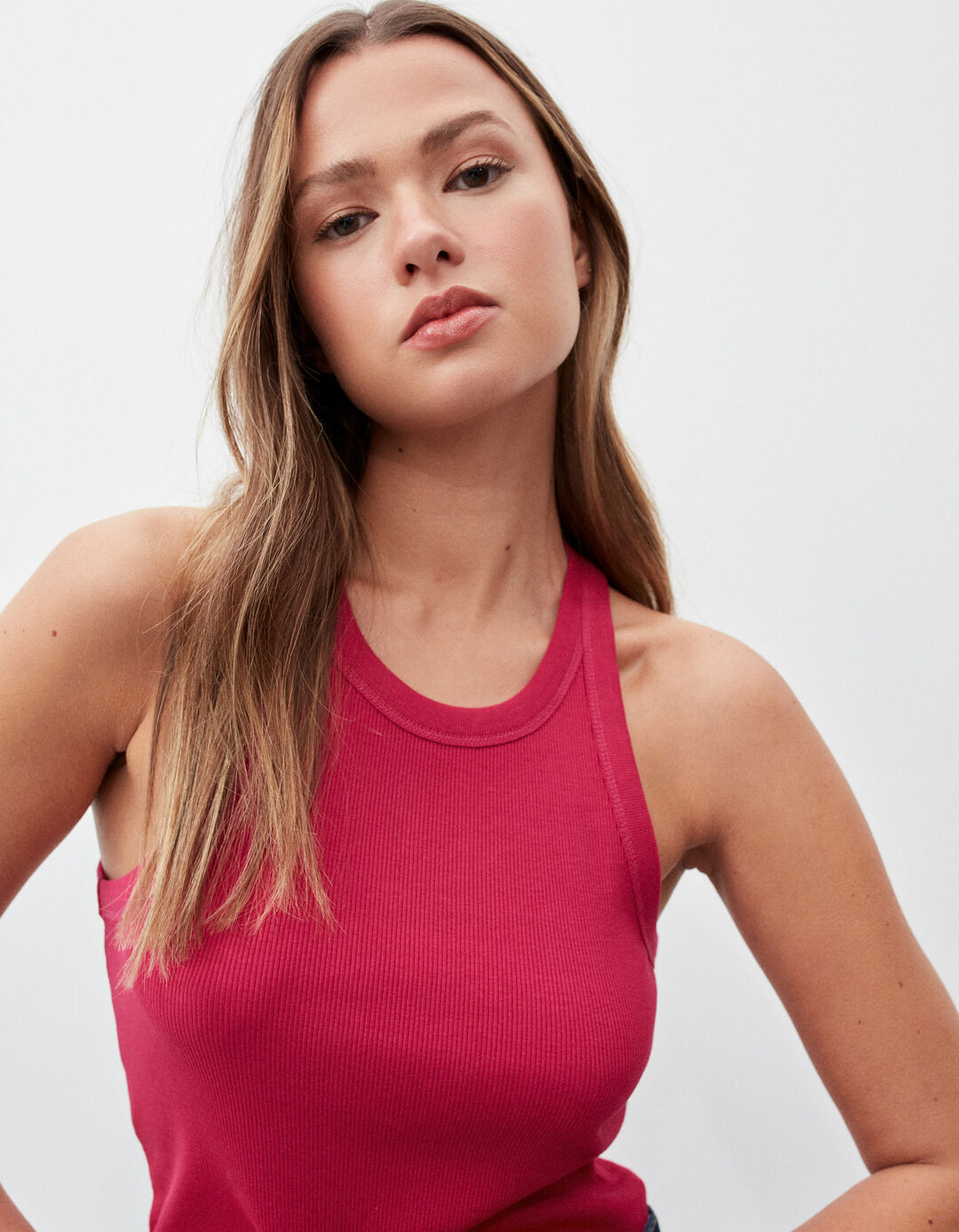 Ribbed Tank Top, Women, Dark Pink