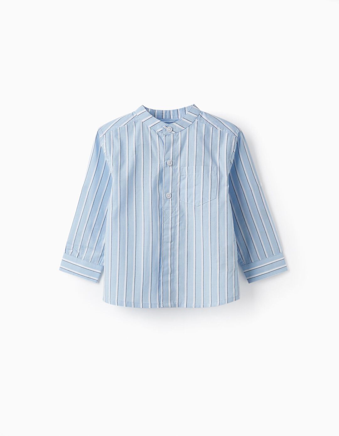 Camisa de Algodão às Riscas para Bebé Menino, Azul/Branco