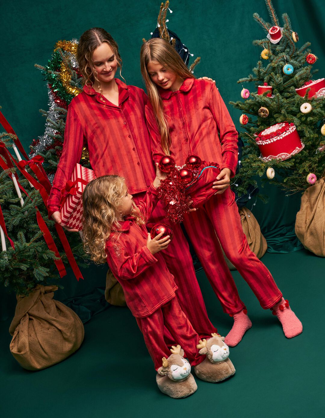 Pijama De Natal Aveludado, Mulher, Vermelho Escuro