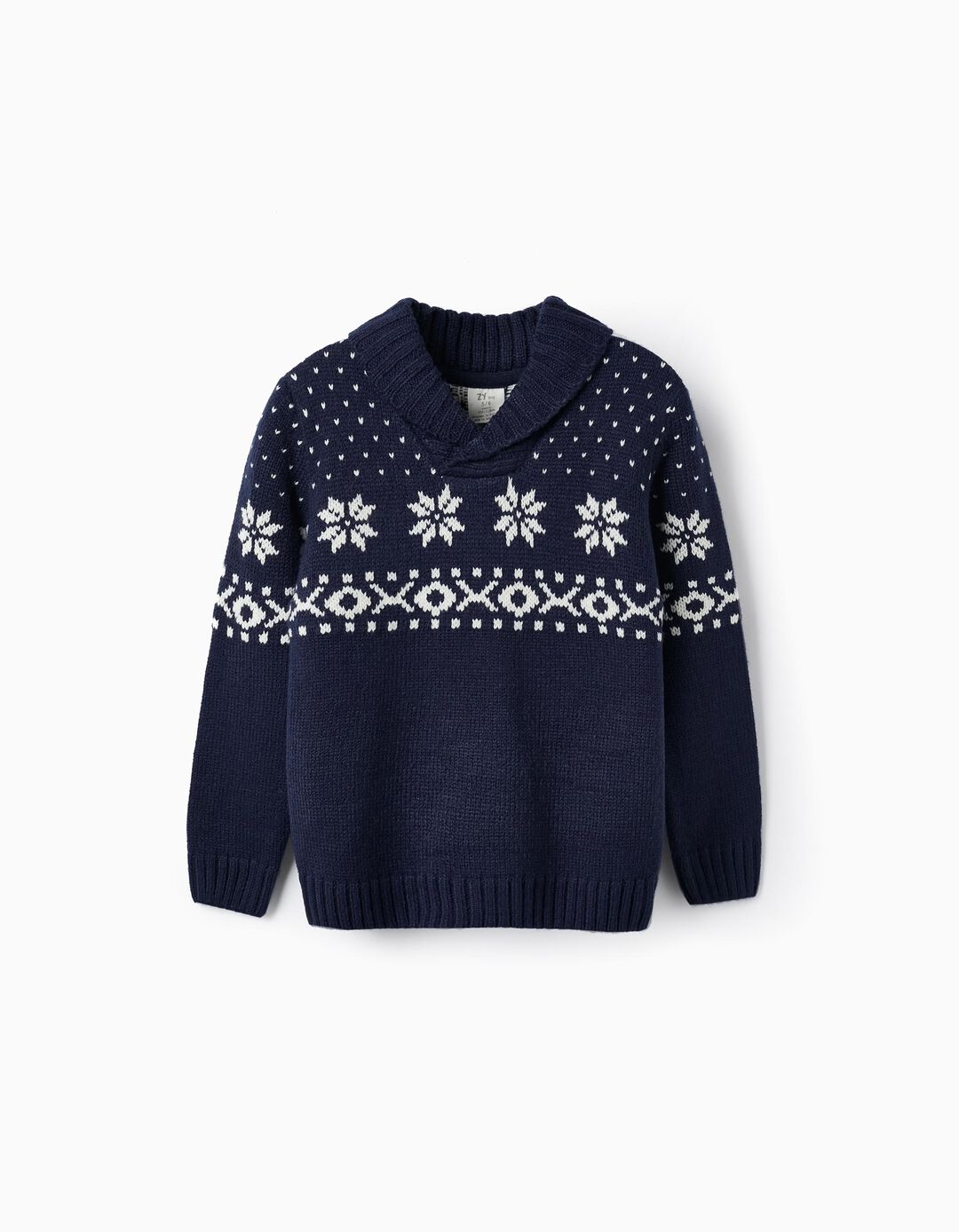 Thick Knit Jumper with Pattern for Boys, Dark Blue