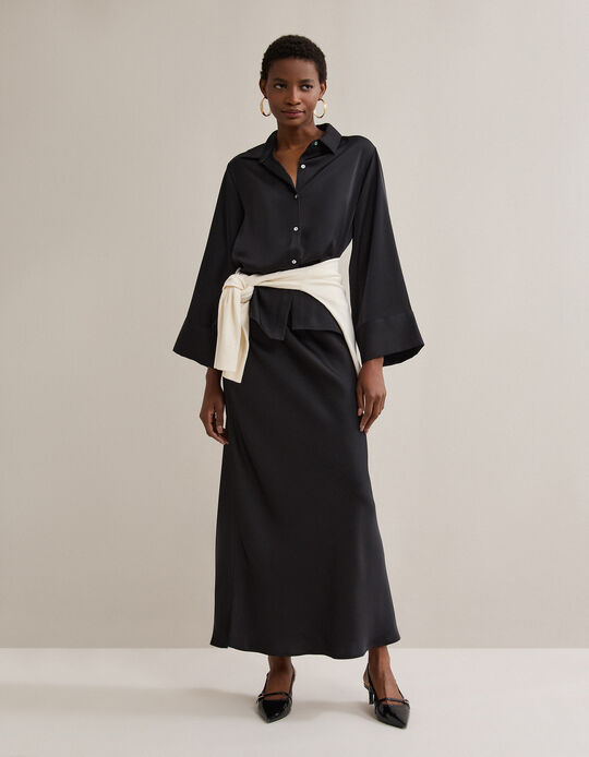 Comprar Online Saia Comprida Acetinada, Mulher, Preto