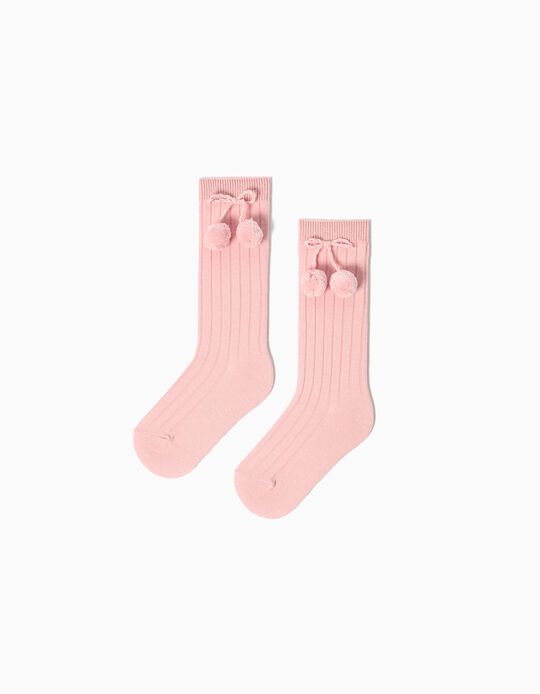 Comprar Online Pack 2 Pares de Meias Altas Caneladas Laço, Menina, Rosa