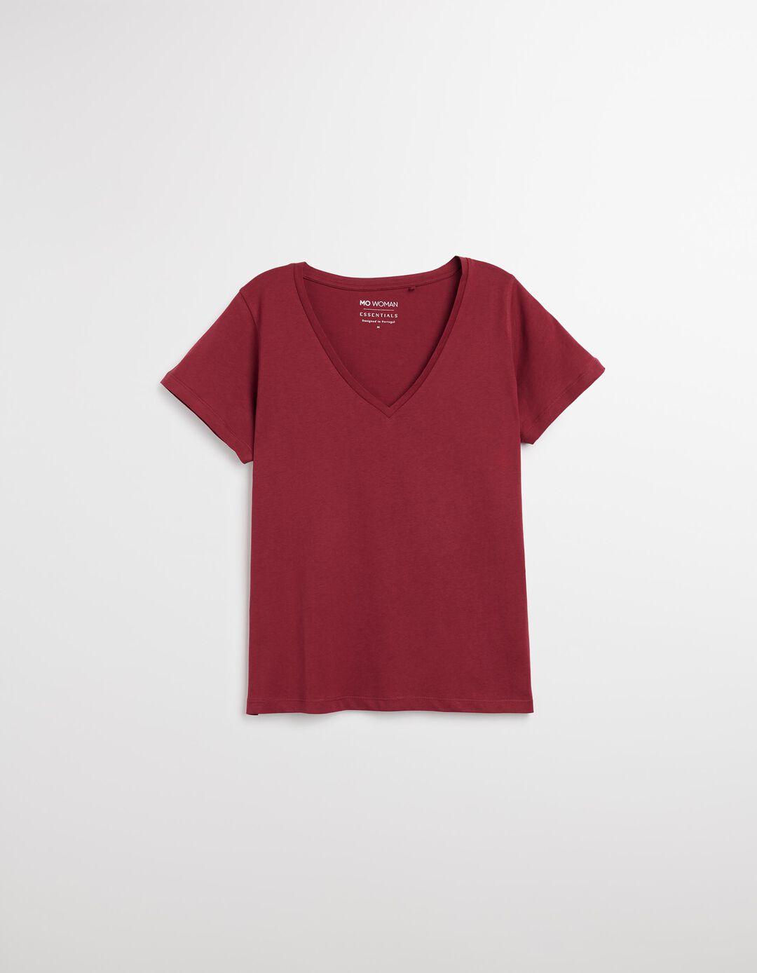 T-shirt Decote em V, Mulher, Vermelho Escuro