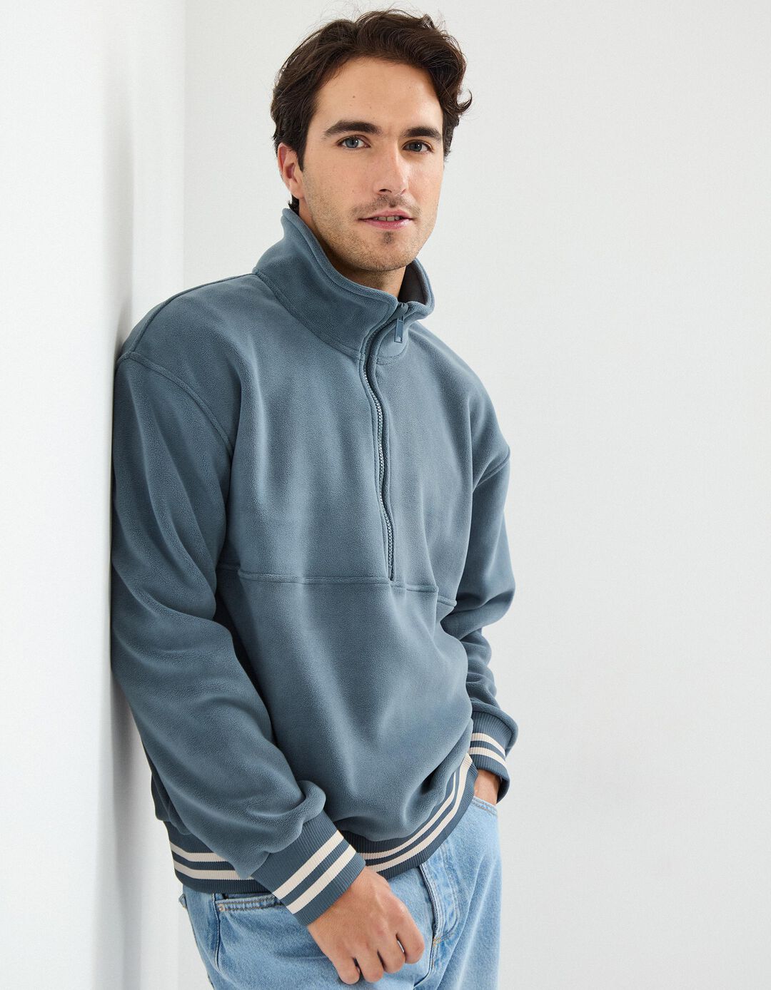 Camisola Polar com Fecho, Homem, Azul Forte