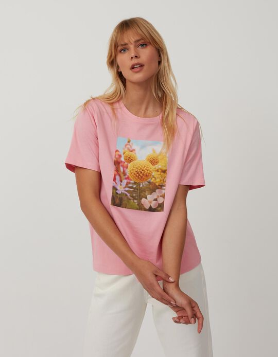 Floral Mickey Mouse T-shirt, Women, Pink