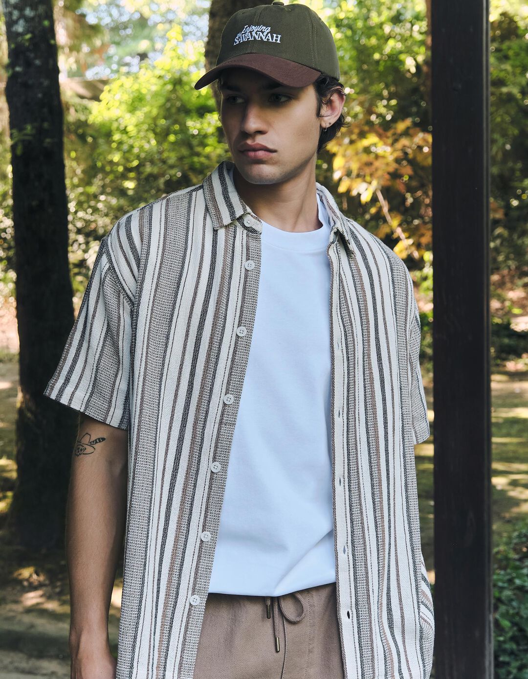 Camisa Riscas, Homem, Bege