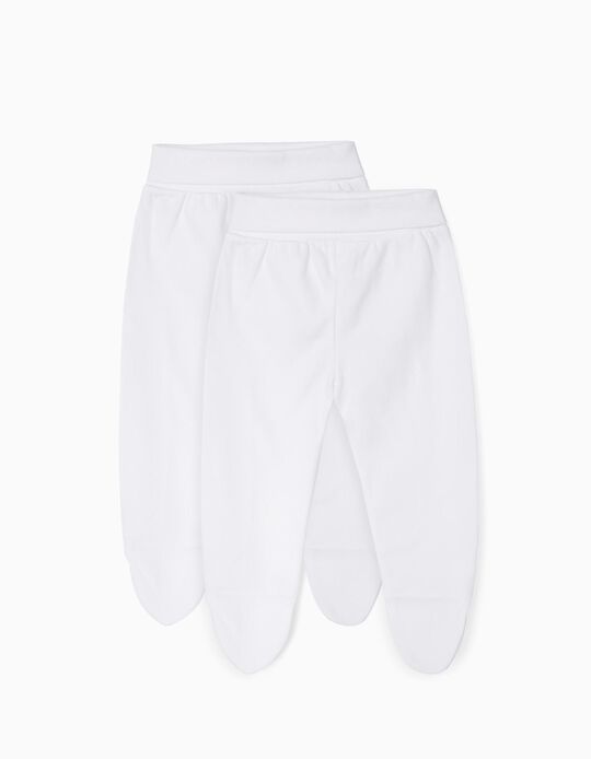 2-Pack Footed Trousers for Babies, White