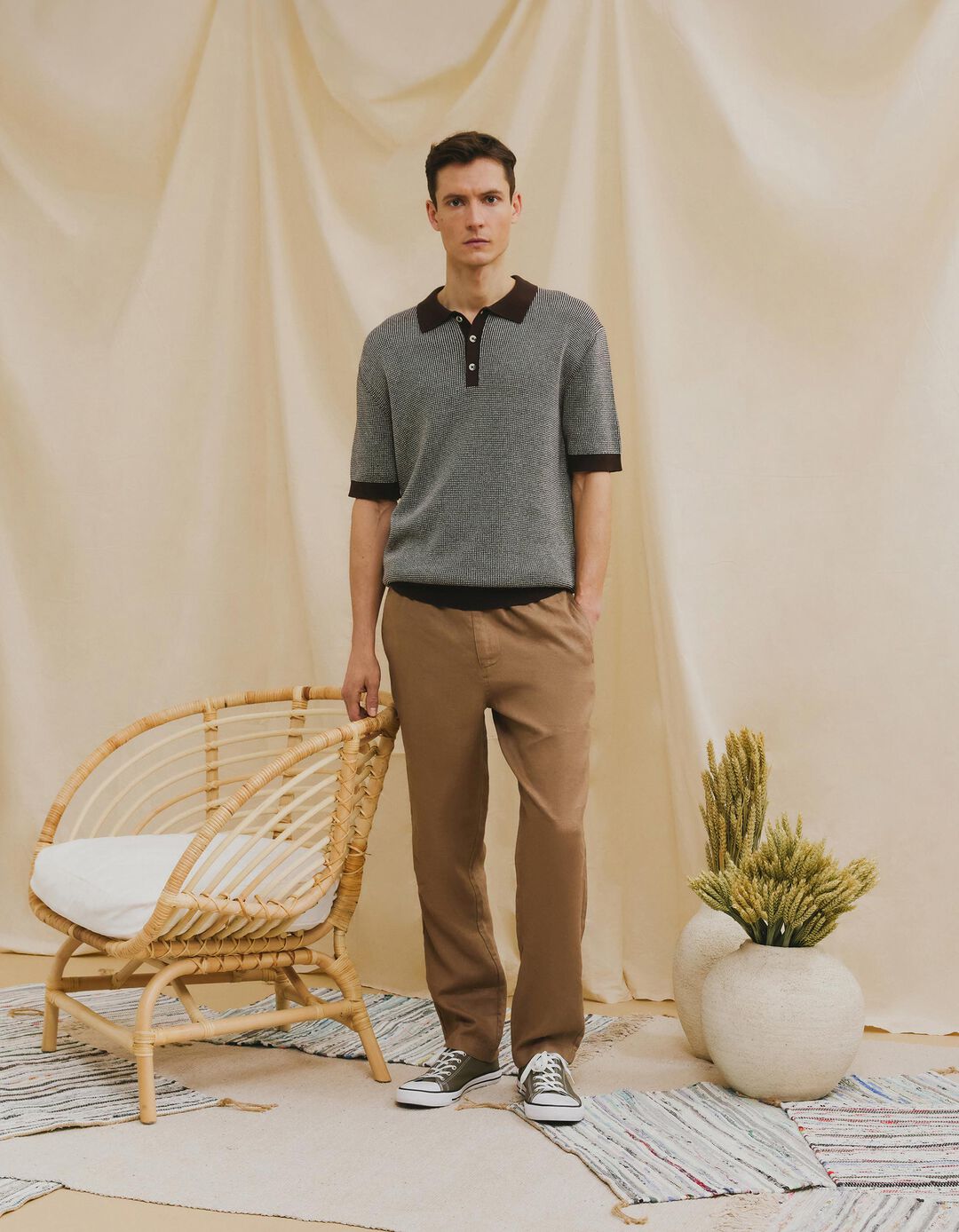 Cal&ccedil;as de Linho, Homem, Castanho Claro