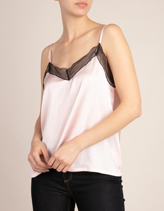 Top acetinado com renda