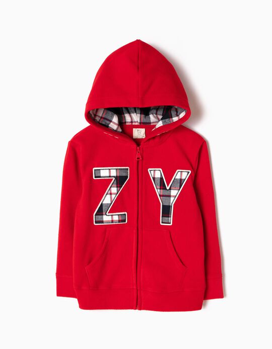 Red Polar Fleece Jacket with Hood, ZY