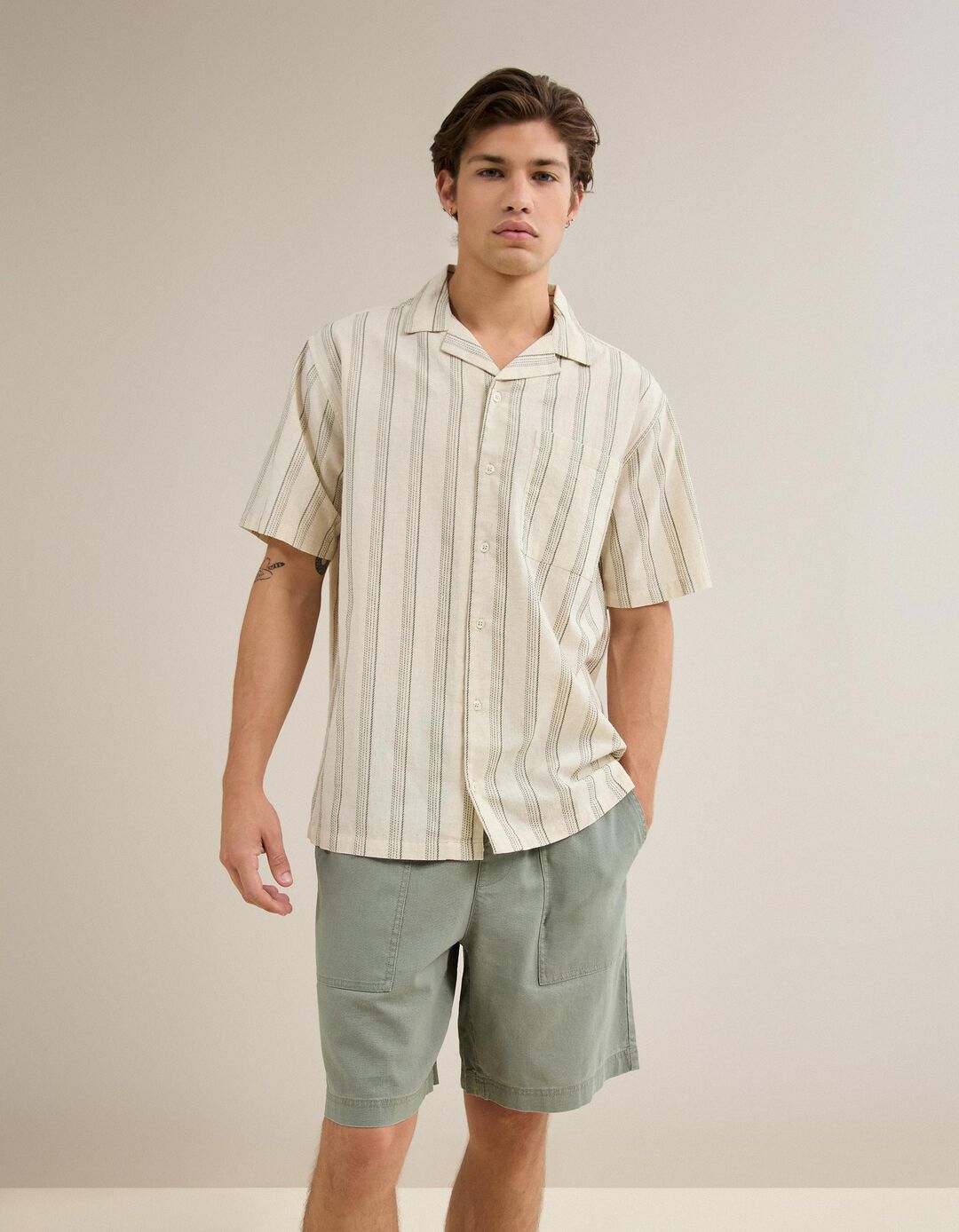 Camisa Resort com Linho, Homem, Bege Claro