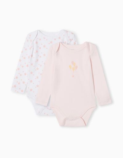 2 Long Sleeve Bodies Pack, Baby Girls, Pink/White