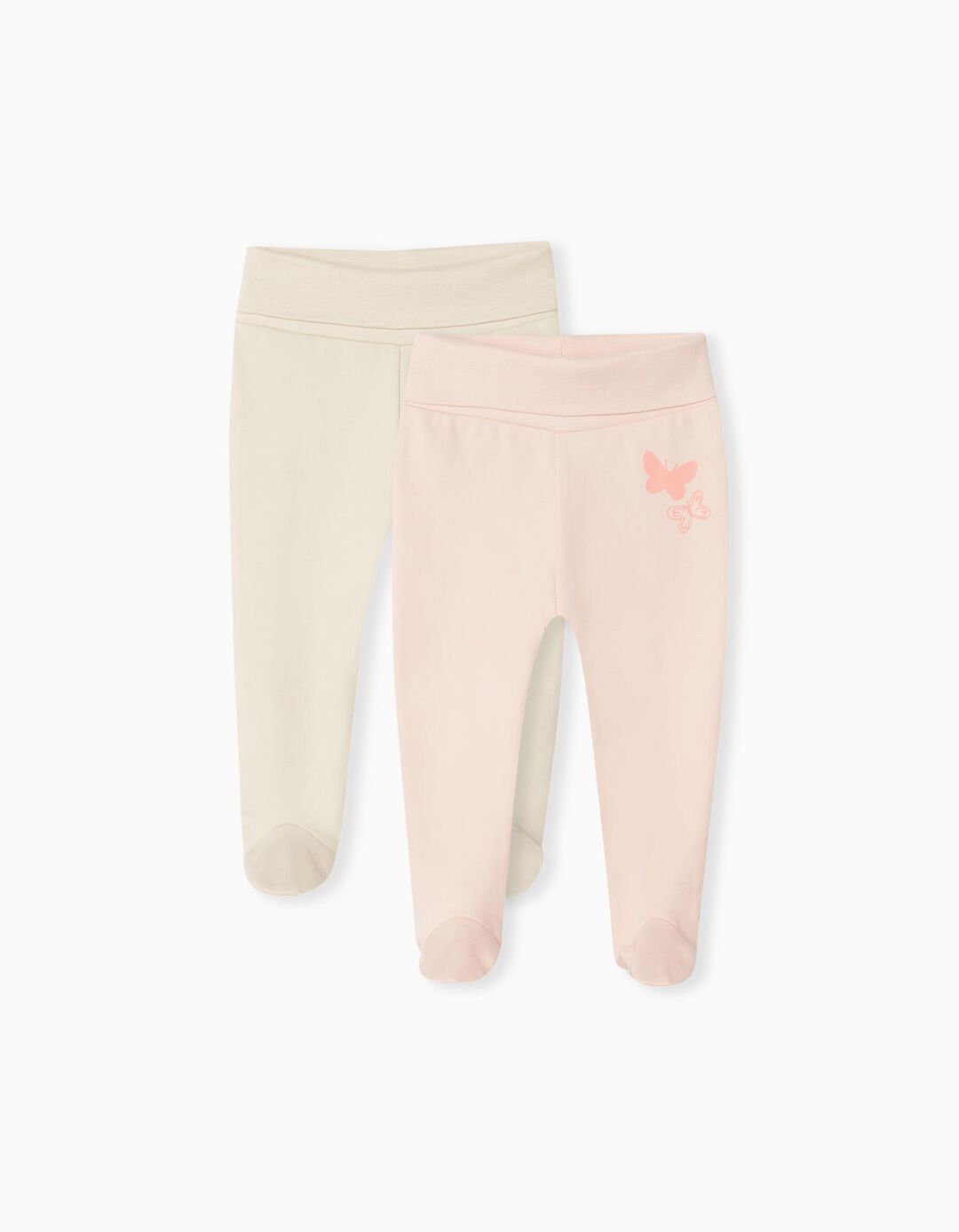 2 Footed Trousers Pack, Baby Girls, Beige