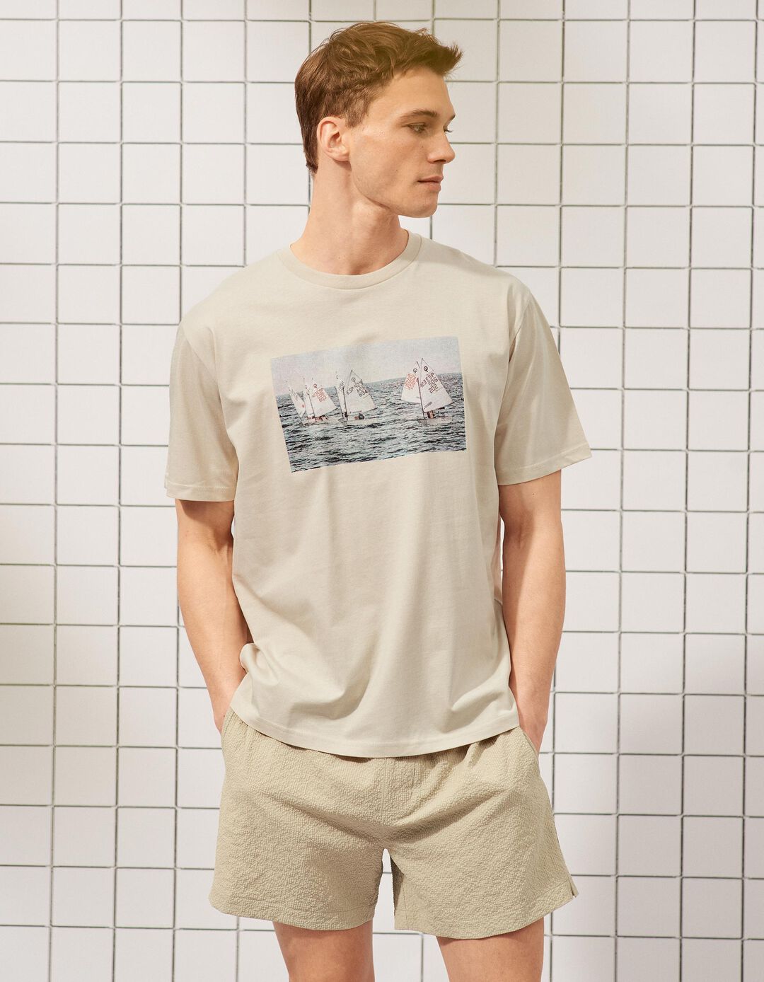 T-shirt Estampada, Homem, Cinzento Claro