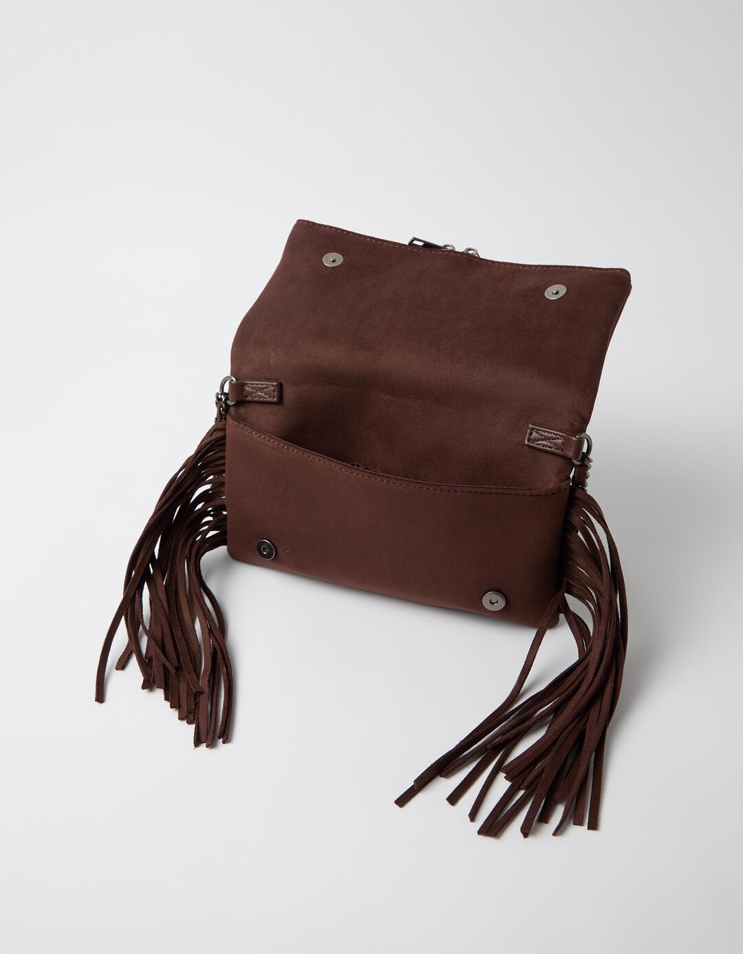Mala Tiracolo Com Franjas E Tachas, Mulher, Castanho