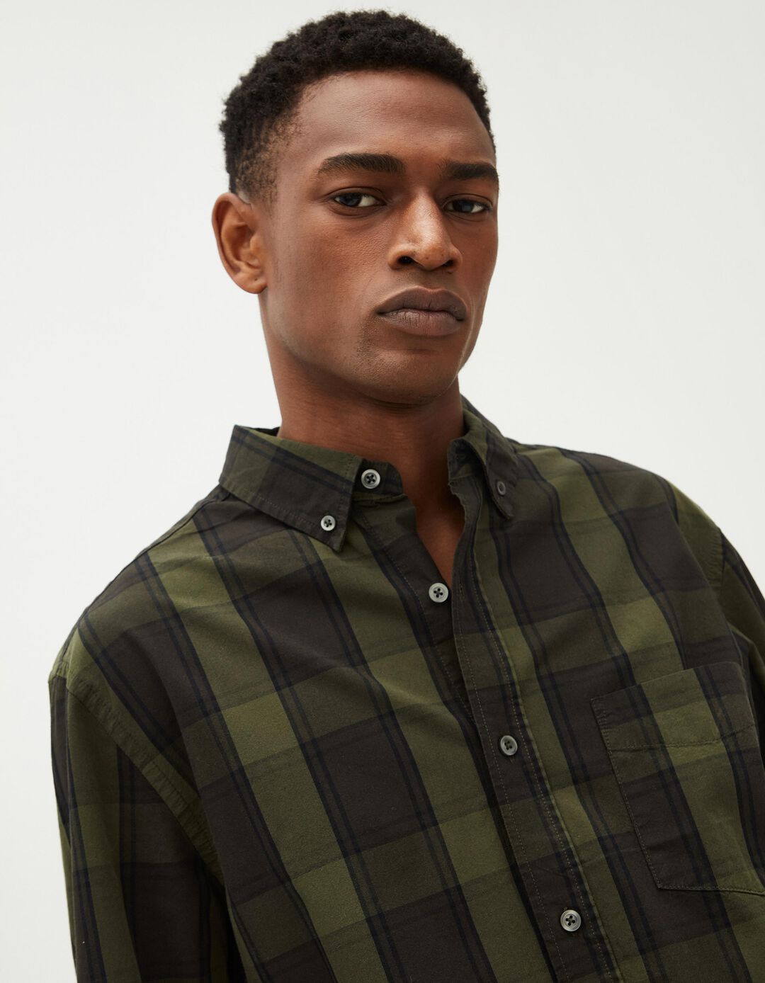 Camisa de Manga Comprida Xadez, Homem, Verde Escuro