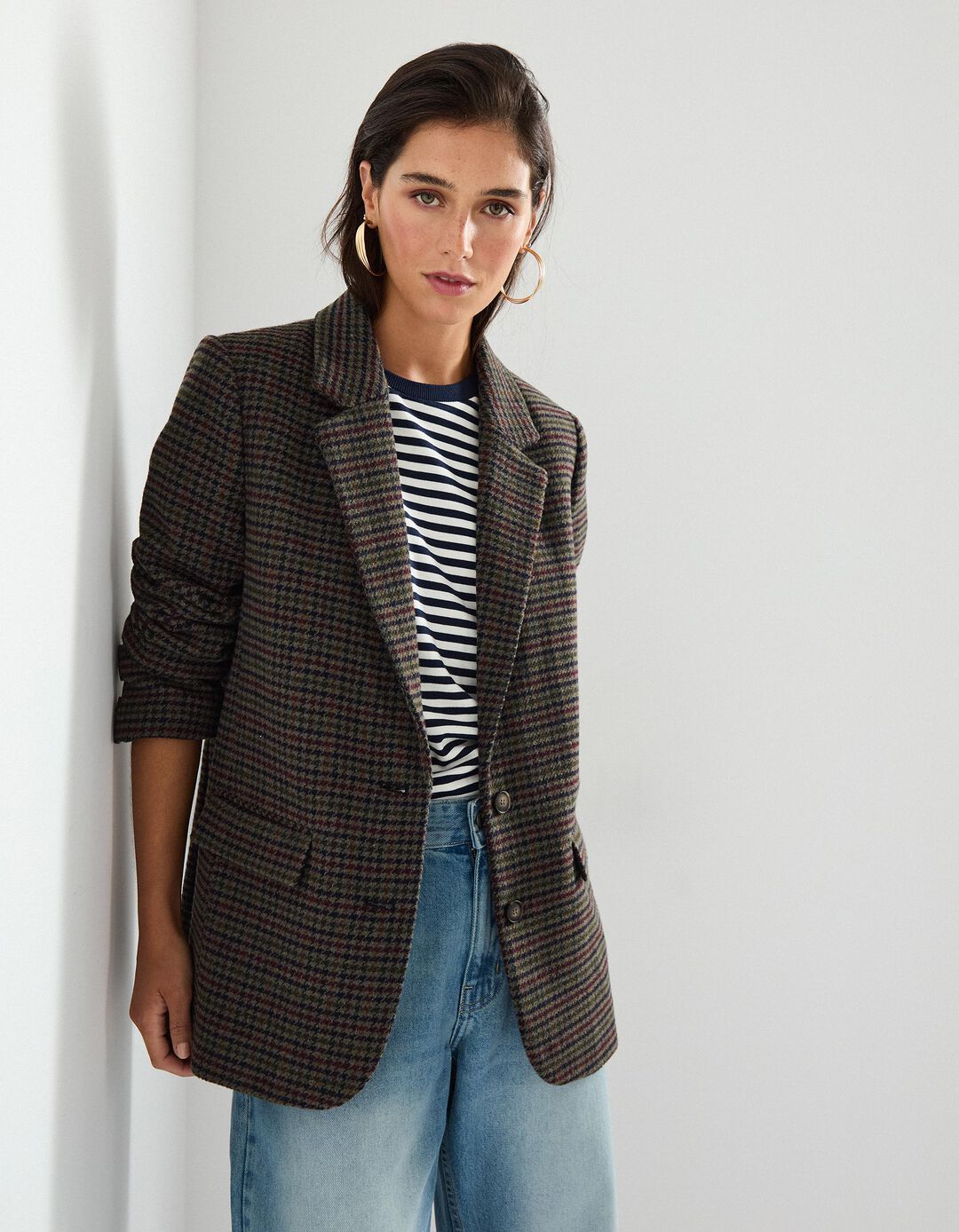Blazer Xadrez, Mulher, Cinzento