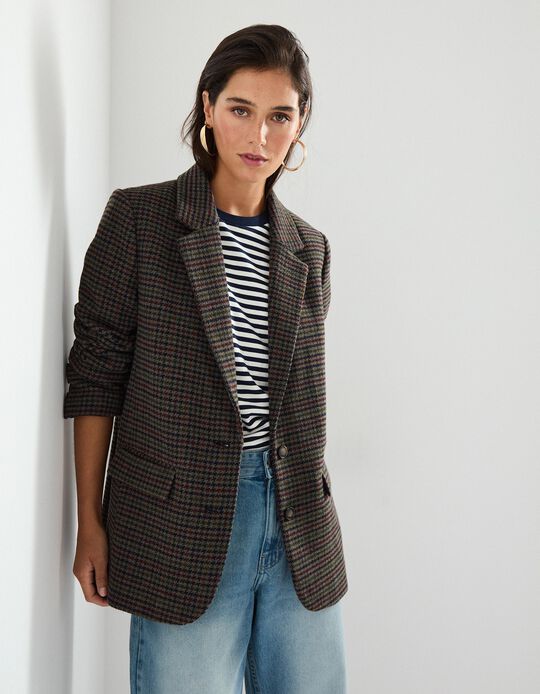 Comprar Online Blazer Xadrez, Mulher, Cinzento