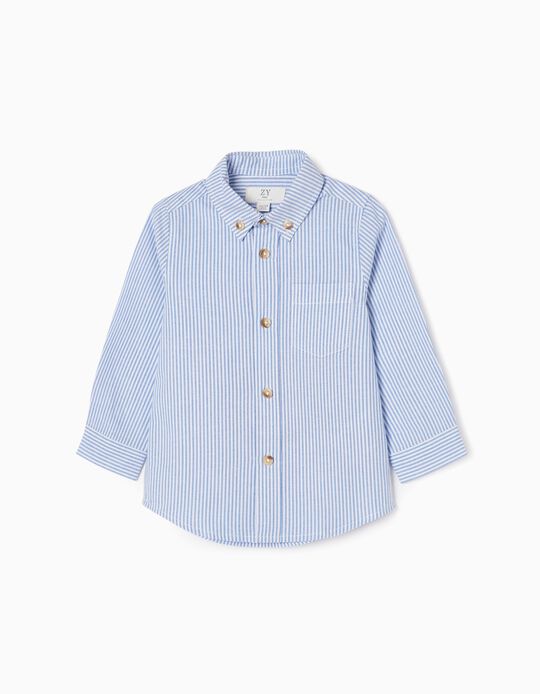 Long Sleeve Cotton Shirt for Baby Boys, Blue/White