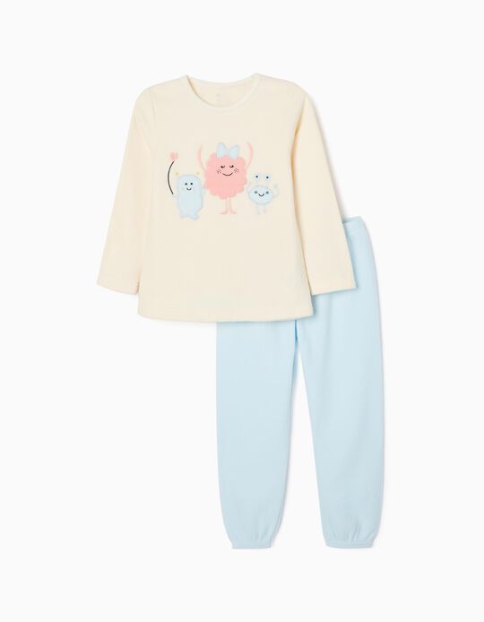 Pijama Polar para Menina '3 Monstras', Branco/Azul