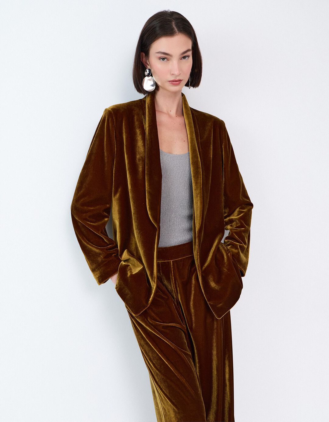 Blazer Em Veludo, Mulher, Dourado