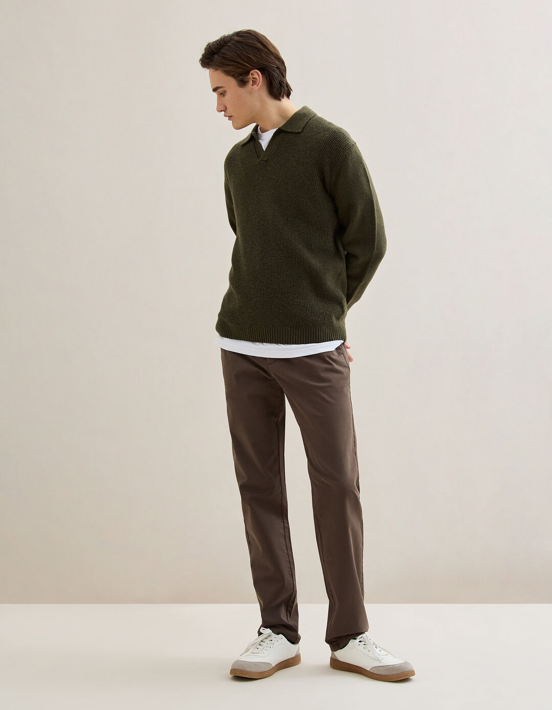 Calças Chino Slim, Homem, Castanho Escuro