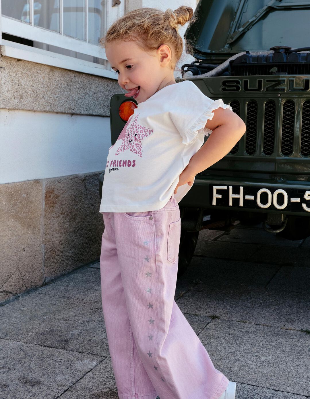 Cal&ccedil;as Wide Leg, Menina, Rosa Claro