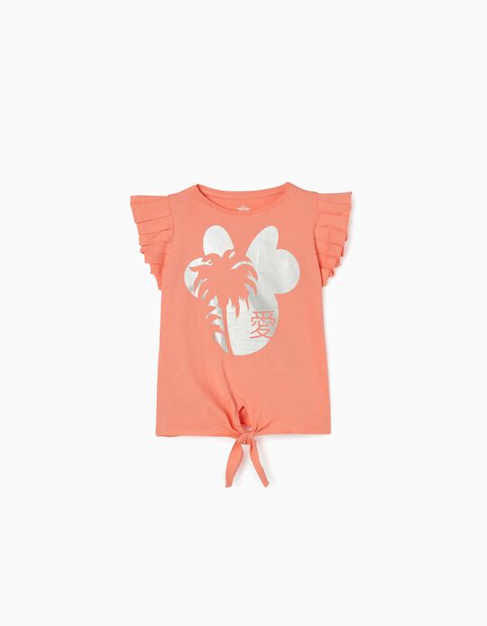 T-Shirt com Nó para Menina 'Minnie', Coral
