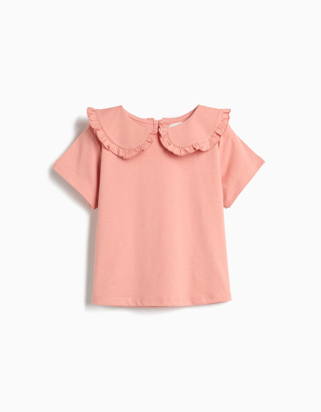 T-shirt com Gola, Menina, Rosa