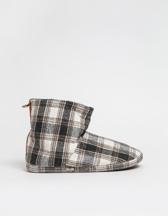 Plaid Slipper Boots, Men, Grey