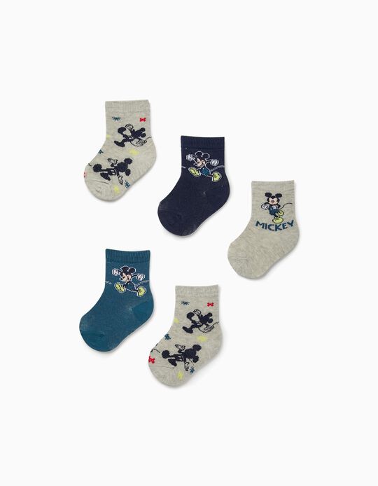 5 Pairs of Socks for Baby Boys 'Mickey', Blue/Grey