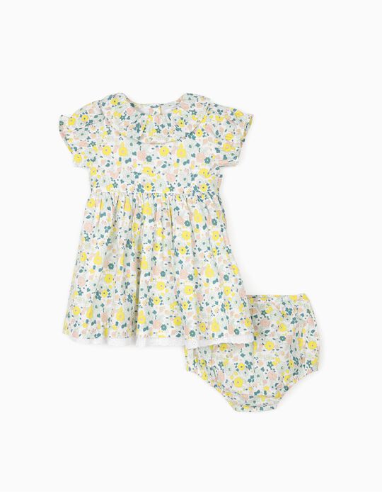 Floral Dress with Bloomer Shorts for Baby Girls, White