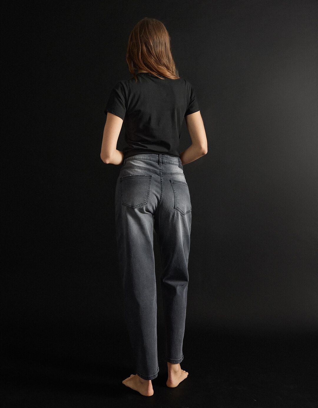 Calças de Ganga 'Tapered Mom Fit', Mulher, Cinzento Claro 
