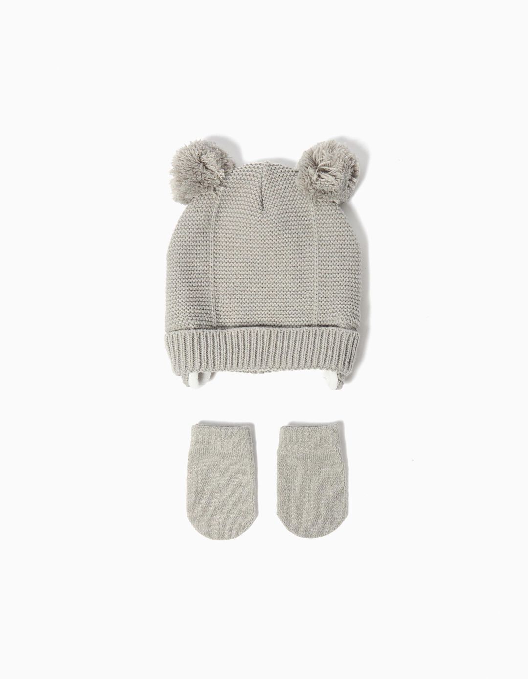 Conjunto Gorro e Luvas, Recém-Nascido, Cinzento