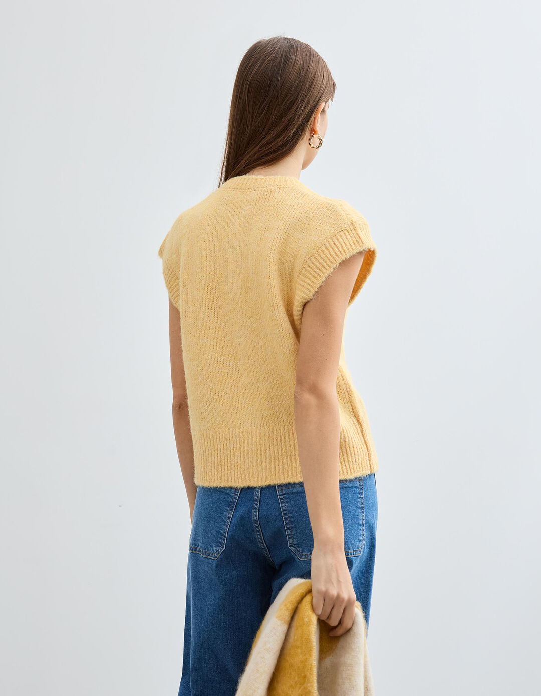 Colete com Lã, Mulher, Amarelo Claro
