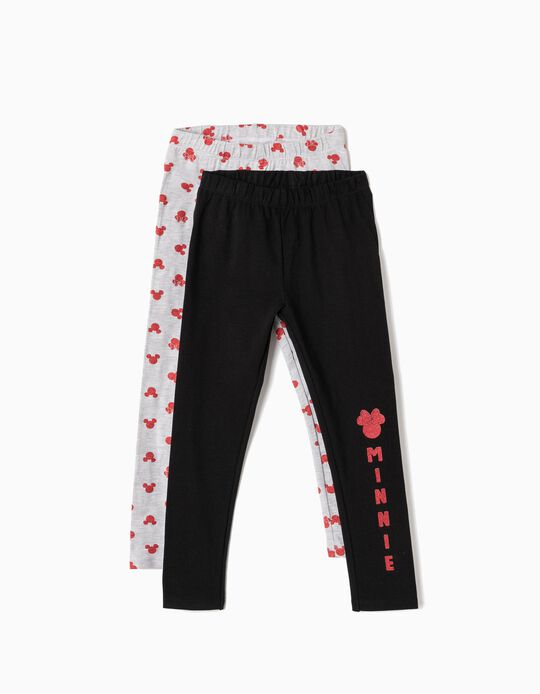 2 Leggings para Menina 'Minnie', Preto e Cinza