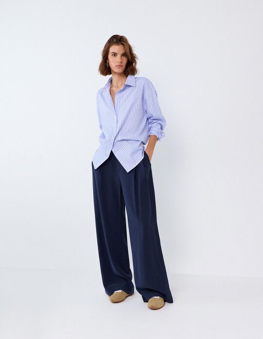 Comprar Online Cal&ccedil;as Elegantes Com Prega, Mulher, Azul Escuro