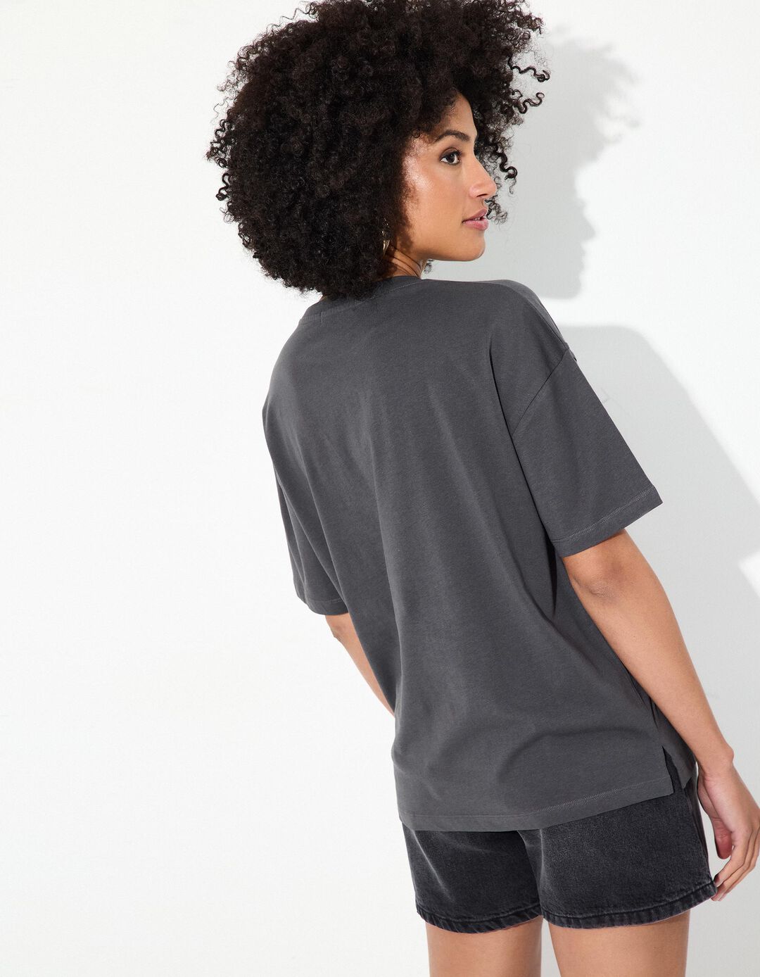 T-shirt Print, Mulher, Cinzento Escuro 