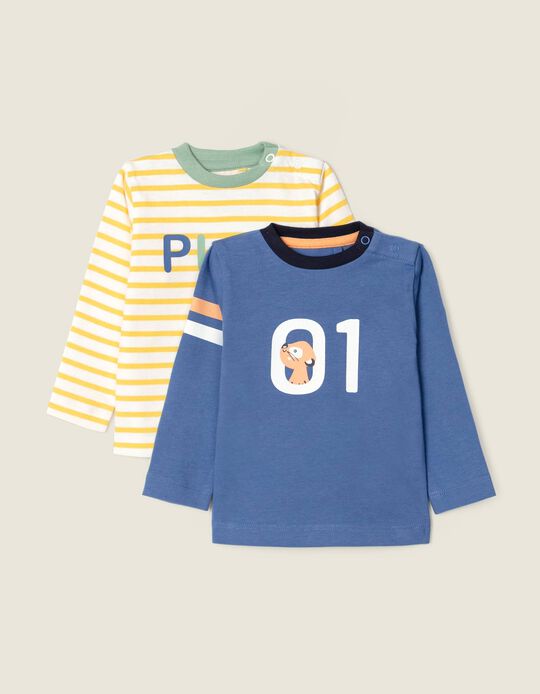 2 Long Sleeve T-Shirts for Newborn Baby Boys 'Play', Multicoloured