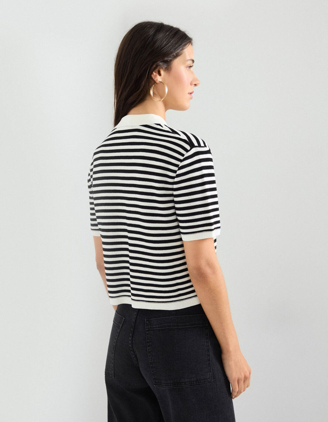 Cardigan de Malha Manga Curta, Mulher, Preto