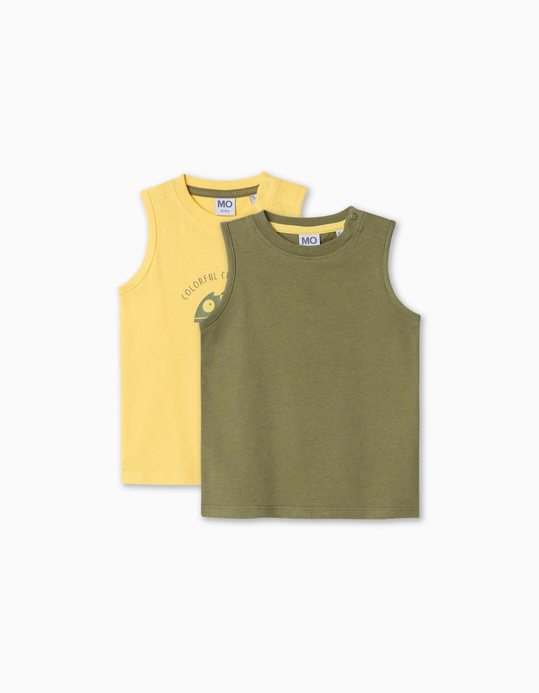 Pack 2 T-shirts sem Mangas, Bebé Menino, Amarelo/Verde Escuro