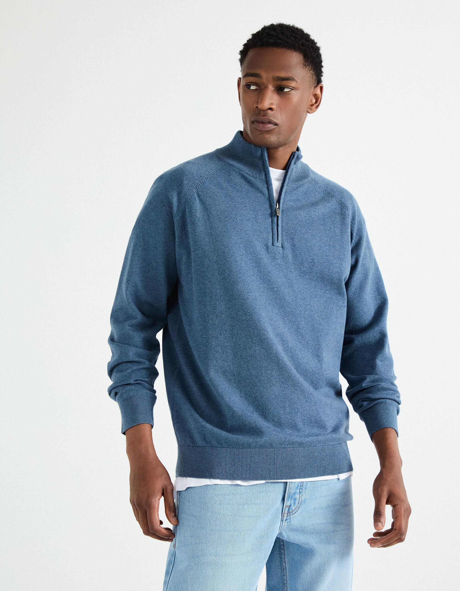 Comprar Online Camisola de Malha Fecho de Correr, Homem, Azul 