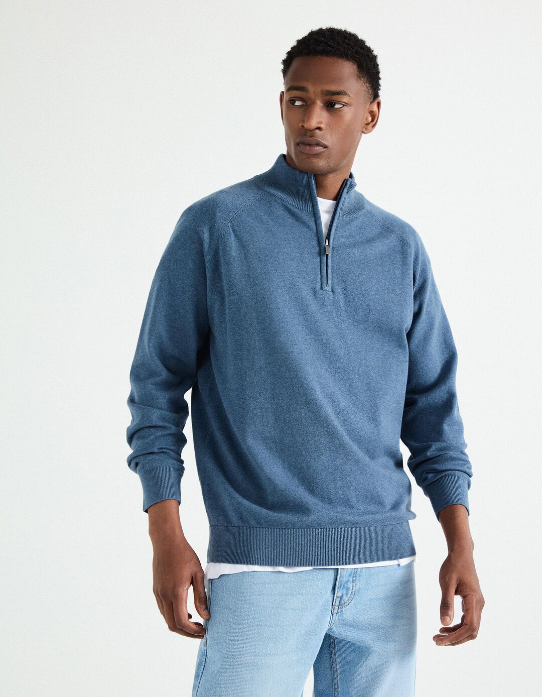 Camisola de Malha Fecho de Correr, Homem, Azul 